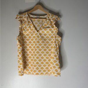 J Crew Factory Yellow Sleeveless Printed V-Neck Tank Top Blouse Size M